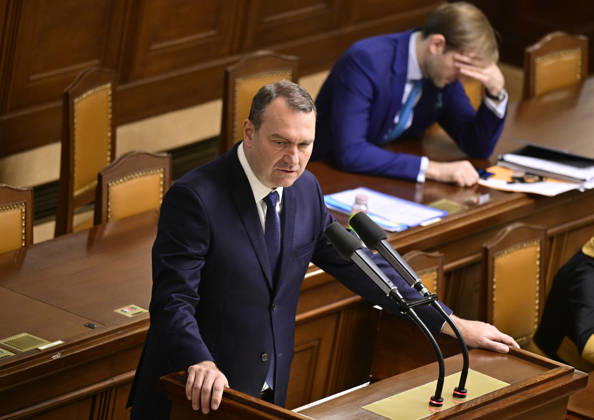 MP Radim Fiala (SPD) speaks at the Chamber of Deputies session, in Prague, Czech Republic, on October 23, 2026. Fiala proposed that the Chamber prioritize the first-reading discussion of a proposal to abolish television and radio license fees. (CTKxPhoto RomanxVondrous) CTKPhotoP2026102303164  CTKPhotoP2026102303164