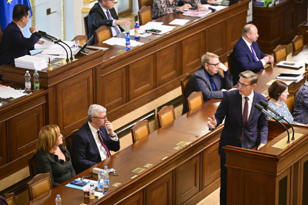 ODS Chairman Martin Kupka, at the lectern, speaks at the Chamber of Deputies session, in Prague, Czech Republic, on October 23, 2026. (CTKxPhoto RomanxVondrous) CTKPhotoP2026102303241  CTKPhotoP2026102303241