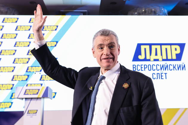 RUSSIA, MOSCOW - OCTOBER 23, 2026: Chairman Leonid Slutsky takes part in an All-Russian Convention of the Russian Liberal Democratic Party (LDPR) held to sum up the recent 2026 Russian parliamentary elections and outline the directions in the party s development for years to come. Mikhail Sinitsyn TASS  99803875