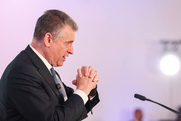 RUSSIA, MOSCOW - OCTOBER 23, 2026: Chairman Leonid Slutsky addresses an All-Russian Convention of the Russian Liberal Democratic Party (LDPR) held to sum up the recent 2026 Russian parliamentary elections and outline the directions in the party s development for years to come. Mikhail Sinitsyn TASS  99805066