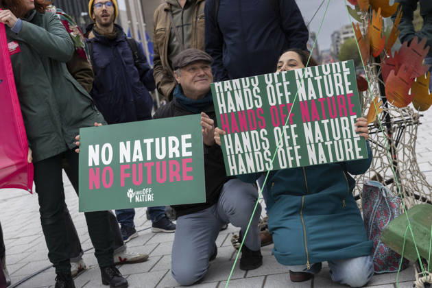Hands off Nature Brussels, 23 10 2026 : Manifestation , Hands off Nature in the presence of Commissioner Jessika Roswall. Credit : Content Curation . Brussels Belgium  Copyright: xContentxCurationx ContentxCurationx
