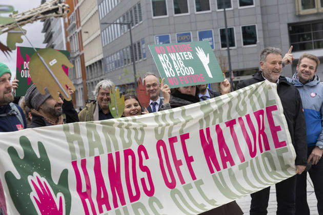 Hands off Nature Brussels, 23 10 2026 : Manifestation , Hands off Nature in the presence of Commissioner Jessika Roswall. Credit : Content Curation . Brussels Belgium  Copyright: xContentxCurationx ContentxCurationx