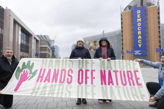 Hands off Nature Brussels, 23 10 2026 : Manifestation , Hands off Nature in the presence of Commissioner Jessika Roswall. Credit : Content Curation . Brussels Belgium  Copyright: xContentxCurationx ContentxCurationx