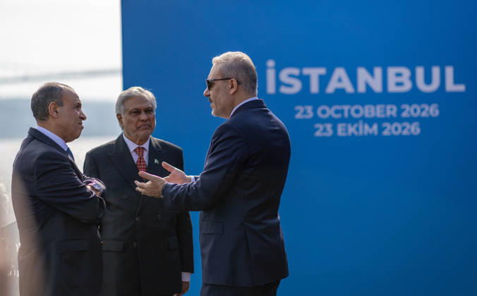 R4 Foreign Ministers Meeting in Istanbul ISTANBUL, TURKIYE - OCTOBER 23: Turkish Foreign Minister Hakan Fidan (R) meets with Pakistani Foreign Minister Muhammad Ishaq Dar (C), Egyptian Foreign Minister Badr Abdelatty (L), and Saudi Arabian Foreign Minister Faisal bin Farhan Al Saud (not seen) on the sidelines of R4 Foreign Ministers Meeting, bringing together Turkiye, Egypt, Pakistan and Saudi Arabia, hosted by Fidan in Istanbul, Turkiye, on October 23, 2026. Mustafa Hatipoglu Anadolu Istanbul Turkey. Editorial use only. Please get in touch for any other usage.  Copyright: x2026xAnadoluxMustafaxHatipoglux