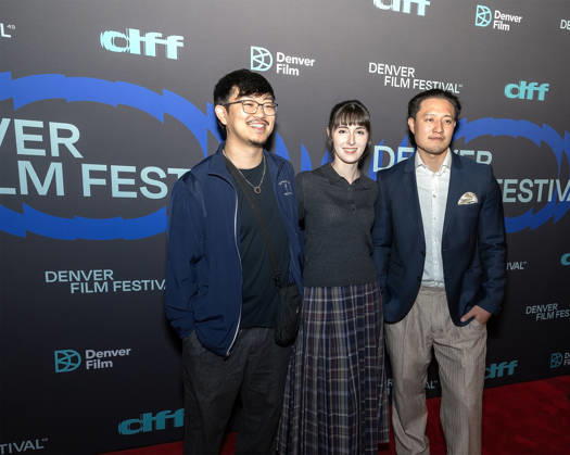 October 23, 2026, Denver, Colorado, USA: Director BRUCE TETSUYA, Producer JADE TSUMURA, & Producer DREW MATSUSHIMA of the film End of Things all pose for a group photo during the 49th. Denver Film Festival Red Carpet event at the Ellie Caulkins Opera House Thursday night. Credit Image: ZUMA Press Wire) Denver USA  - ZUMAav4_ 20261023_zaf_av4_012 Copyright: xHectorxAcevedox