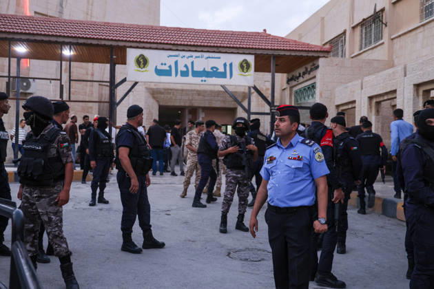 7 killed, 28 injured in funeral shooting near church in Jordan’s Karak KARAK, JORDAN - OCTOBER 23: Security forces take measures at Prince Ali bin Al-Hussein Military Hospital after seven people killed and 28 others injured in an armed attack at a church in Karak, Jordan on October 23, 2026. Salah Malkawi Anadolu Karak Jordan. Editorial use only. Please get in touch for any other usage.  Copyright: x2026xAnadoluxSalahxMalkawix