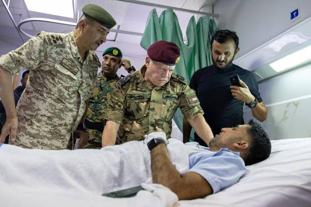 Jordan s King Abdullah II visits victims of church attack in hospital KARAK, JORDAN - OCTOBER 23: (----EDITORIAL USE ONLY - MANDATORY CREDIT - ROYAL COURT OF JORDAN HANDOUT - NO MARKETING NO ADVERTISING CAMPAIGNS - DISTRIBUTED AS A SERVICE TO CLIENTS----) Jordan s King Abdullah II visits victims receiving treatment at Prince Ali bin Al Hussein Military Hospital following an armed attack on a church that leaves seven people dead and 27 others injured in Karak, Jordan, on October 23, 2026. Royal Court of Jordan Handout Anadolu Karak Jordan. Editorial use only. Please get in touch for any other usage.  Copyright: x2026xAnadoluxRoyalxCourtxofxJordanx xHandoutx