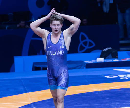 October 24, 2026, Astana, 2021 World Wrestling Championshi, Kazakhstan: Finland s Jonni Kunnari Sarkkinen reacts with disappointment after losing to Uzbekistan s Doniyorkhon Nakibov in the men s Greco-Roman 77kg competition at the Senior World Wrestling Championships in Astana, Kazakhstan, on October 24, 2026. Nakibov won 7-2. . Astana Kazakhstan - ZUMAt172 20261024_zip_t172_008 Copyright: xJosexTabaresx