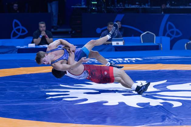 October 24, 2026, Astana, 2021 World Wrestling Championshi, Kazakhstan: Uzbekistan s Doniyorkhon Nakibov executes a suplay throw against Finland s Jonni Kunnari Sarkkinen during their men s Greco-Roman 77kg bout at the Senior World Wrestling Championships in Astana, Kazakhstan, on October 24, 2026. Nakibov won the bout 7-2. . Astana Kazakhstan - ZUMAt172 20261024_zip_t172_011 Copyright: xJosexTabaresx