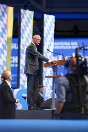 24.10.2026, CSU-Parteitag 2026 Friedrich Merz ( Bundeskanzler Bundesvorsitzender Vorsitzender Christlich Demokratische Union Deutschlands CDU ) auf dem CSU-Parteitag 2026 in der Messe München Copyright: xNordphoto Schneiderx