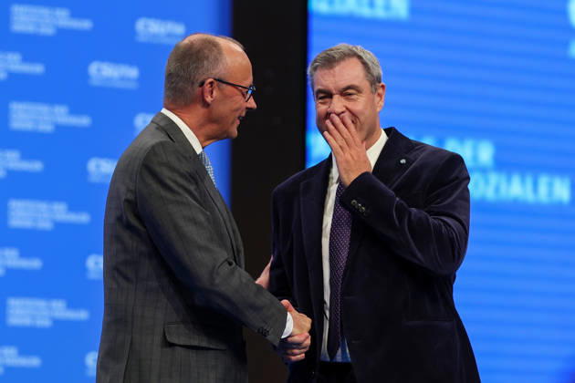 24.10.2026, CSU-Parteitag 2026 Friedrich Merz ( Bundeskanzler Bundesvorsitzender Vorsitzender Christlich Demokratische Union Deutschlands CDU ), links - Markus Söder ( Ministerpräsident Bayern ), rechts auf dem CSU-Parteitag 2026 in der Messe München Copyright: xNordphoto Schneiderx