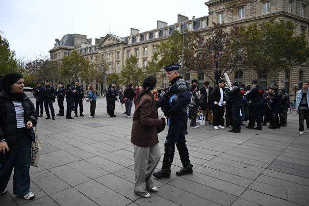 French police conduct security and identity checks in Paris ahead of protests PARIS, FRANCE - OCTOBER 24: French police officers conduct identity controls and security checks on demonstrators and passersby at Place de la Republique in central Paris, France on Saturday, October 24, 2026. Due to planned demonstrations across the country, security forces have heightened their state of alert in major squares throughout Paris, established perimeter checkpoints, and increased police patrols. Mouneb Taim Anadolu Paris France. Editorial use only. Please get in touch for any other usage.  Copyright: x2026xAnadoluxMounebxTaimx