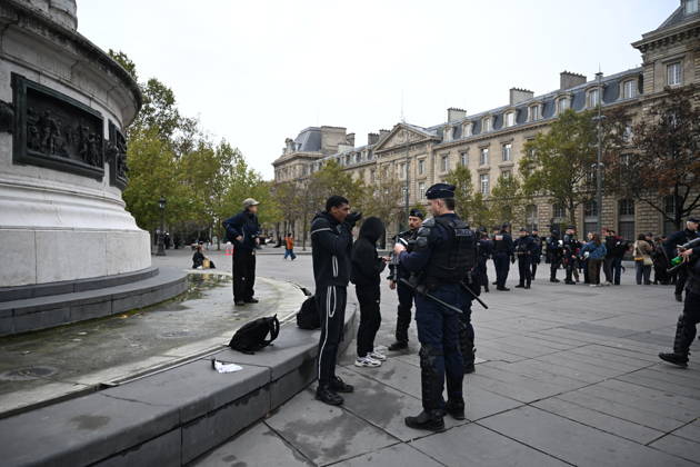 French police conduct security and identity checks in Paris ahead of protests PARIS, FRANCE - OCTOBER 24: French police officers conduct identity controls and security checks on demonstrators and passersby at Place de la Republique in central Paris, France on Saturday, October 24, 2026. Due to planned demonstrations across the country, security forces have heightened their state of alert in major squares throughout Paris, established perimeter checkpoints, and increased police patrols. Mouneb Taim Anadolu Paris France. Editorial use only. Please get in touch for any other usage.  Copyright: x2026xAnadoluxMounebxTaimx