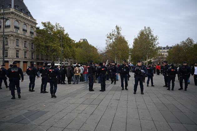 French police conduct security and identity checks in Paris ahead of protests PARIS, FRANCE - OCTOBER 24: French police officers conduct identity controls and security checks on demonstrators and passersby at Place de la Republique in central Paris, France on Saturday, October 24, 2026. Due to planned demonstrations across the country, security forces have heightened their state of alert in major squares throughout Paris, established perimeter checkpoints, and increased police patrols. Mouneb Taim Anadolu Paris France. Editorial use only. Please get in touch for any other usage.  Copyright: x2026xAnadoluxMounebxTaimx