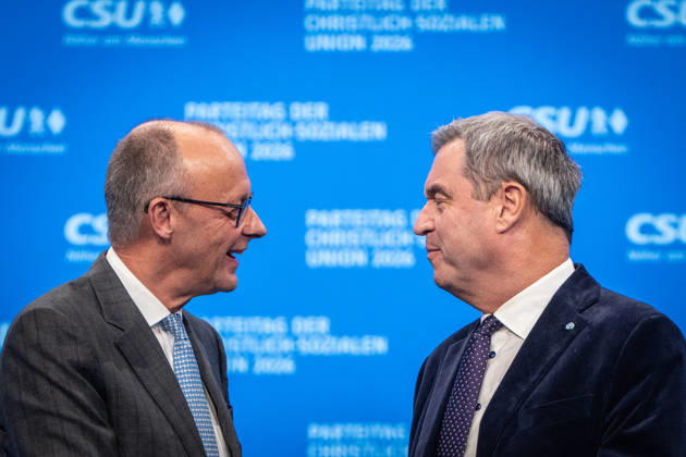 Bundeskanzler Friedrich Merz mit dem CSU-Parteivorsitzenden Markus Söder auf dem Parteitag;Parteitag der CSU in München, München Bayern Deutschland Messegelände München