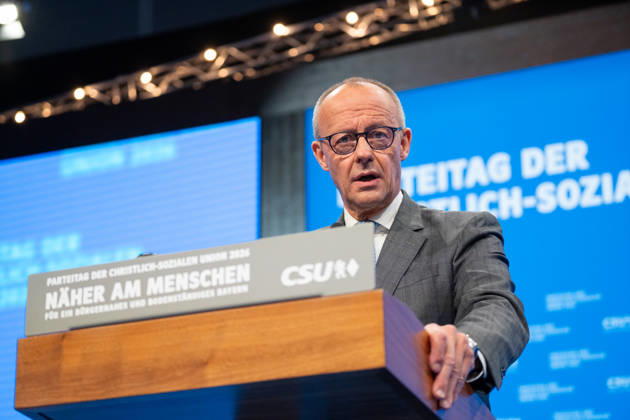Tag 2, Parteitag 2026 der Partei CSU (Christlich-Soziale-Union) in der Messe München. Friedrich Merz (Bundeskanzler BRD Bundesrepublik Deutschland, CDU)