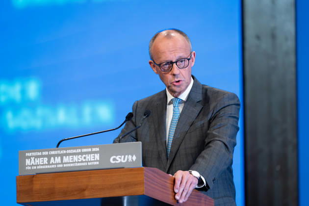 Tag 2, Parteitag 2026 der Partei CSU (Christlich-Soziale-Union) in der Messe München. Friedrich Merz (Bundeskanzler BRD Bundesrepublik Deutschland, CDU)