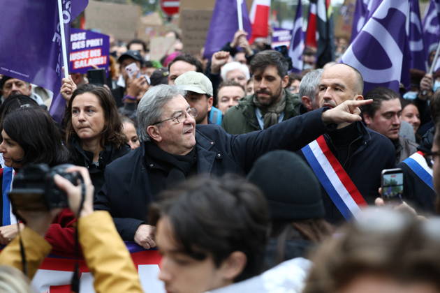 Politics at Yellow Vests Protest Act II - Paris French leftist party La France Insoumise (LFI) candidate in France s 2027 Presidential election Jean-Luc Melenchon during a demonstration in favor of purchasing power, the protection of public services, and fiscal and social justice, in Paris on October 24, 2026 as part of a nationwide call for mobilisation bringing together former members of the Yellow Vest movement, labor unions, high school and university students. Photo by Raphael Lafargue ABACAPRESS.COM Paris France  Copyright: xLafarguexRaphael ABACAx