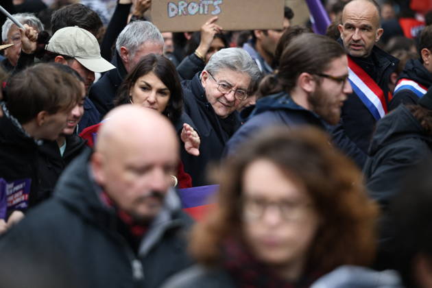 Politics at Yellow Vests Protest Act II - Paris French leftist party La France Insoumise (LFI) candidate in France s 2027 Presidential election Jean-Luc Melenchon during a demonstration in favor of purchasing power, the protection of public services, and fiscal and social justice, in Paris on October 24, 2026 as part of a nationwide call for mobilisation bringing together former members of the Yellow Vest movement, labor unions, high school and university students. Photo by Raphael Lafargue ABACAPRESS.COM Paris France  Copyright: xLafarguexRaphael ABACAx