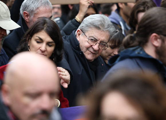 Politics at Yellow Vests Protest Act II - Paris French leftist party La France Insoumise (LFI) candidate in France s 2027 Presidential election Jean-Luc Melenchon during a demonstration in favor of purchasing power, the protection of public services, and fiscal and social justice, in Paris on October 24, 2026 as part of a nationwide call for mobilisation bringing together former members of the Yellow Vest movement, labor unions, high school and university students. Photo by Raphael Lafargue ABACAPRESS.COM Paris France  Copyright: xLafarguexRaphael ABACAx