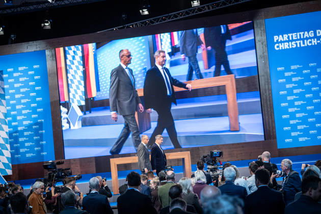 Bundeskanzler Friedrich Merz mit dem CSU-Parteivorsitzenden Markus Söder auf dem Parteitag;Parteitag der CSU in München, München Bayern Deutschland Messegelände München