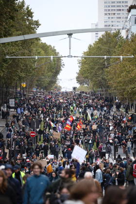 Yellow Vests Protest Act II - Paris Demonstration in favor of purchasing power, the protection of public services, and fiscal and social justice, in Paris on October 24, 2026 as part of a nationwide call for mobilisation bringing together former members of the Yellow Vest movement, labor unions, high school and university students. Photo by Raphael Lafargue ABACAPRESS.COM Paris France  Copyright: xLafarguexRaphael ABACAx