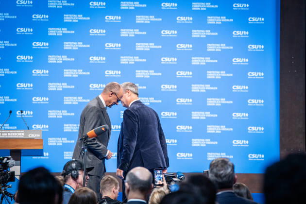 Bundeskanzler Friedrich Merz spricht vor dem CSU-Parteitag in München;Parteitag der CSU in München, München Bayern Deutschland Messegelände München