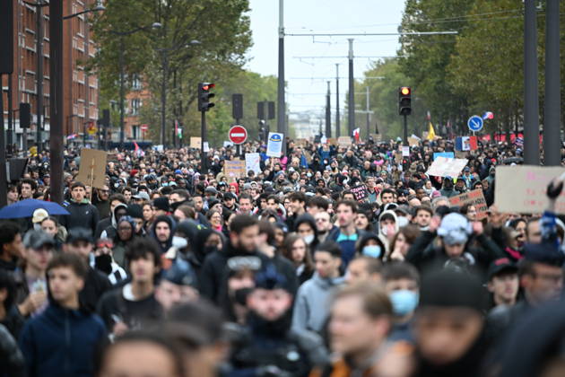 Police intervene in demonstrators amid ongoing protests in Paris PARIS, FRANCE - OCTOBER 24: Demonstrators carrying banners, gather during a demonstration amid ongoing social and political tensions in Paris, France, on October 24, 2026. Police take security measures during the protests. Mouneb Taim Anadolu Paris France. Editorial use only. Please get in touch for any other usage.  Copyright: x2026xAnadoluxMounebxTaimx