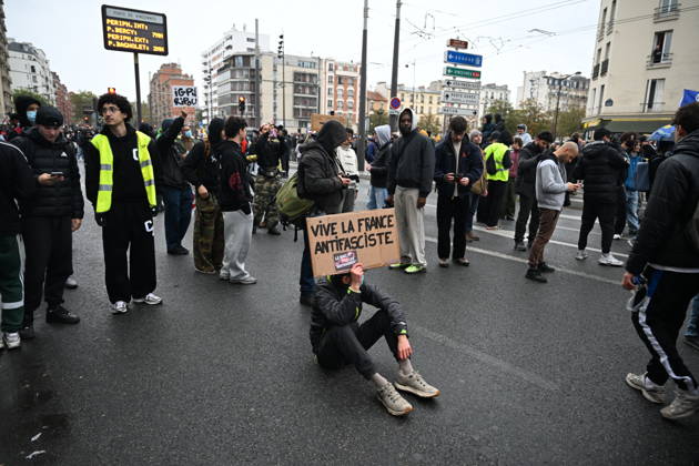 Police intervene in demonstrators amid ongoing protests in Paris PARIS, FRANCE - OCTOBER 24: Demonstrators carrying banners, gather during a demonstration amid ongoing social and political tensions in Paris, France, on October 24, 2026. Police take security measures during the protests. Mouneb Taim Anadolu Paris France. Editorial use only. Please get in touch for any other usage.  Copyright: x2026xAnadoluxMounebxTaimx