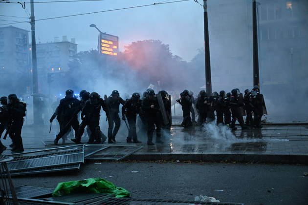 Police intervene in demonstrators amid ongoing protests in Paris PARIS, FRANCE - OCTOBER 24: Police intervene in protesters as demonstrators carrying banners, gather during a demonstration amid ongoing social and political tensions in Paris, France, on October 24, 2026. Mouneb Taim Anadolu Paris France. Editorial use only. Please get in touch for any other usage.  Copyright: x2026xAnadoluxMounebxTaimx