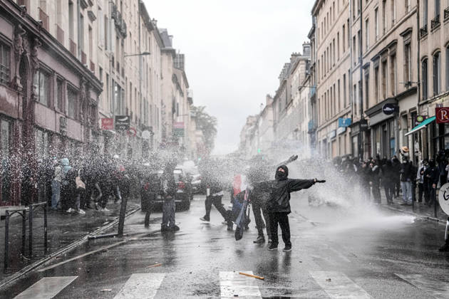 Police intervene in demonstrators amid ongoing protests in Nancy NANCY, FRANCE - OCTOBER 24: Police clash with protesters with water cannons and tear gas during a demonstration amid ongoing social and political tensions in Nancy, France, on October 24, 2026. Muhammed Said Tako Anadolu Nancy France. Editorial use only. Please get in touch for any other usage.  Copyright: x2026xAnadoluxMuhammedxSaidxTakox