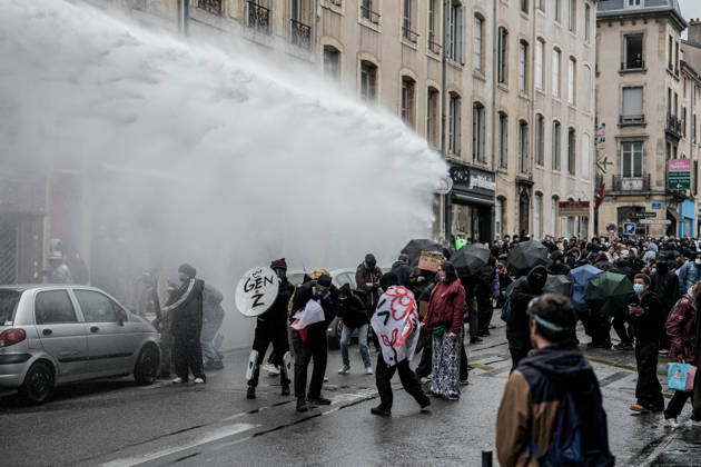 Police intervene in demonstrators amid ongoing protests in Nancy NANCY, FRANCE - OCTOBER 24: Police clash with protesters with water cannons and tear gas during a demonstration amid ongoing social and political tensions in Nancy, France, on October 24, 2026. Muhammed Said Tako Anadolu Nancy France. Editorial use only. Please get in touch for any other usage.  Copyright: x2026xAnadoluxMuhammedxSaidxTakox