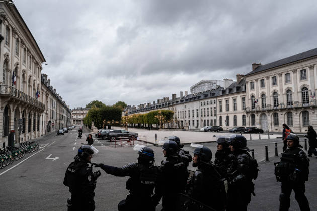 Police intervene in demonstrators amid ongoing protests in Nancy NANCY, FRANCE - OCTOBER 24: Protesters holding banners gather as police take security measures during a demonstration amid ongoing social and political tensions in Nancy, France, on October 24, 2026. Muhammed Said Tako Anadolu Nancy France. Editorial use only. Please get in touch for any other usage.  Copyright: x2026xAnadoluxMuhammedxSaidxTakox