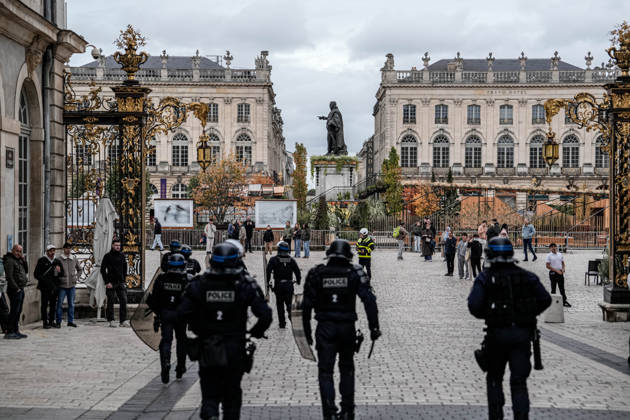 Police intervene in demonstrators amid ongoing protests in Nancy NANCY, FRANCE - OCTOBER 24: Protesters holding banners gather as police take security measures during a demonstration amid ongoing social and political tensions in Nancy, France, on October 24, 2026. Muhammed Said Tako Anadolu Nancy France. Editorial use only. Please get in touch for any other usage.  Copyright: x2026xAnadoluxMuhammedxSaidxTakox