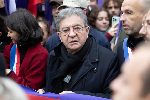Yellow Vests Protest Act II - Paris RL Candidate to the 2027 presidential election La France Insoumise LFI Jean-Luc Melenchon Demonstration in favor of purchasing power, the protection of public services, and fiscal and social justice, in Paris on October 24, 2026 as part of a nationwide call for mobilisation and protest bringing together former members of the Yellow Vest movement, labor unions, high school and university students. Photo by Raphael Lafargue ABACAPRESS.COM Paris France  Copyright: xLafarguexRaphael ABACAx