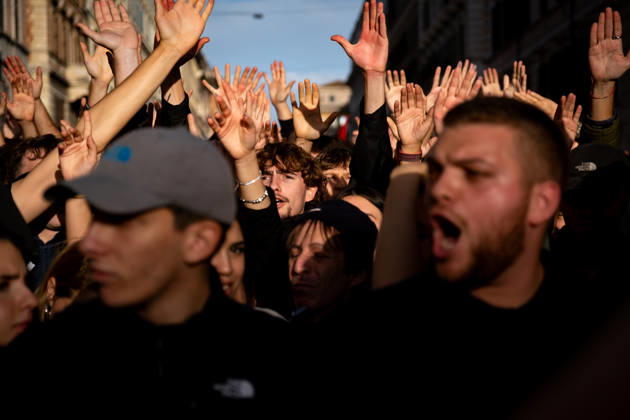 October 24, 2026, Rome, Rm, Italy: Thousands of people take to the streets to join the Get Italy out of the war march. Participants are calling for peace and protesting against the rising cost of living. Rome Italy - ZUMAg256 20261024_znp_g256_010 Copyright: xMarcoxDixGianvitox
