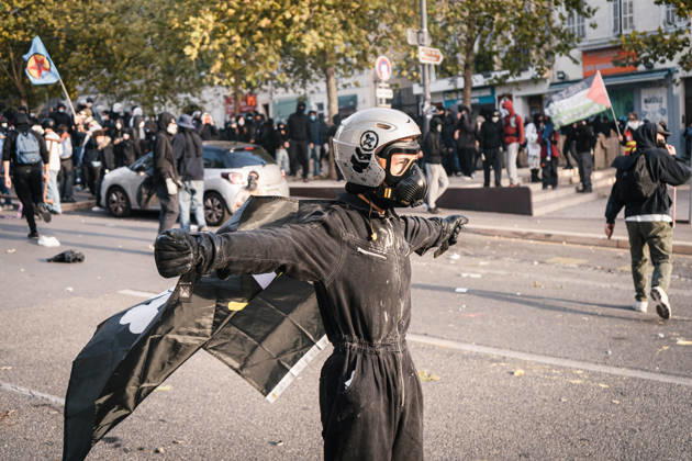 Marseille France Street Protests A demonstrator extends their arms during a protest in Marseille, France on October 24, 2026. Authorities deployed around 70,000 security personnel across France for renewed protests over the cost of living, after unrest a week earlier saw public buildings damaged, hundreds of shops looted and about 2,700 people arrested. Marseille Provence-Alpes-CÃ te France Copyright: xNaelxChahinex