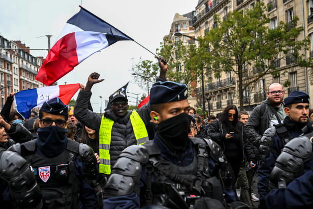 October 24, 2026, Paris, Antwerp, France: PARIS - OCTOBER 24 2026..110,000 people have taken to the streets in Paris for the second weekend running. Across France, the figure stands at 450,000. .The City of Paris authorised a demonstration away from the city centre after events got completely out of hand last weekend..Various trade unions, united under the well-known banner of Les Gilets Jaunes, together with the young people who have been protesting for weeks, had called for this demonstration..It was a colourful mix of young and old and people of all ethnicities¦ who took to the streets together to demand, amongst other things, greater purchasing power, to protest against the genocide in Gaza and against racism¦..Shortly after - ZUMAr234 20261024_zip_r234_012 Copyright: xBobxReijndersx