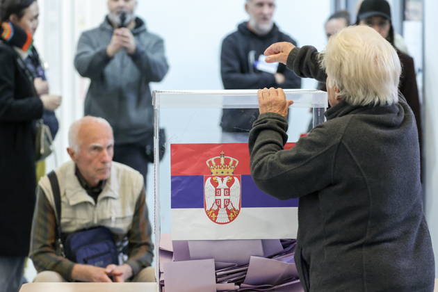SERBIA, BELGRADE - OCTOBER 25, 2026: A woman casts her ballot at a polling station during the 2026 Serbian parliamentary election. On 25 October, the Serbs went to the polls to elect members of the country s unicameral parliament, Narodna Skupshtina. Alexander Ryumin TASS  99928901