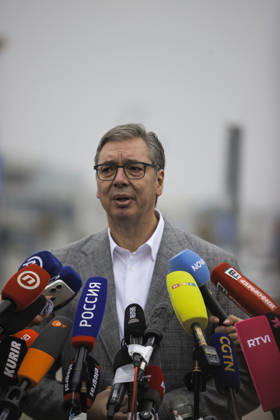 Serbia begins voting in snap parliamentary elections BELGRADE, SERBIA - OCTOBER 25: Aleksandar Vucic, prime ministerial candidate for the Aleksandar Vucic-United Serbia list, speaks to journalists after casting his vote at a polling station during early parliamentary elections in Belgrade, Serbia, on October 25, 2026. Samir Jordamovic Anadolu Belgrade Serbia. Editorial use only. Please get in touch for any other usage.  Copyright: x2026xAnadoluxSamirxJordamovicx