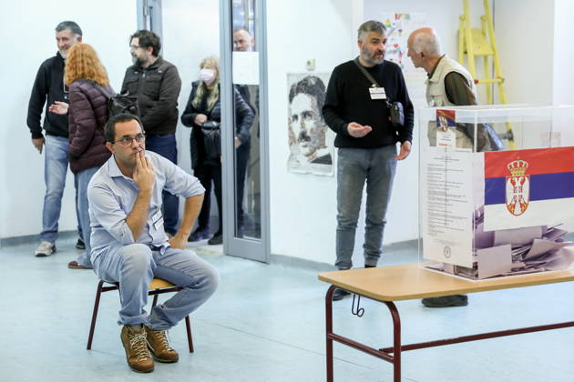 SERBIA, BELGRADE - OCTOBER 25, 2026: People are seen at a polling station during the 2026 Serbian parliamentary election. On 25 October, the Serbs went to the polls to elect members of the country s unicameral parliament, Narodna Skupshtina. Alexander Ryumin TASS  99937740