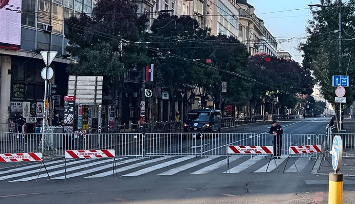 25.10.2026 Belgrade Belgrade (Serbia) Politics Elections Police blocked street Kralja Milan which leads to RIK (Republican Election Commission) Photo: Aleksandar Djorovic