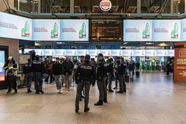October 25, 2026, Milan, Mi, Italy: Police checks at Milan Cadorna railway station, shortly before a potential unauthorized demonstration. The event takes place the weekend following protests against the high cost of living: protests that descended into urban guerrilla warfare, resulting in the looting of shops and damage to entire streets. Milan Italy - ZUMAc276 20261025_zip_c276_001 Copyright: xAndreaxCarrubbax