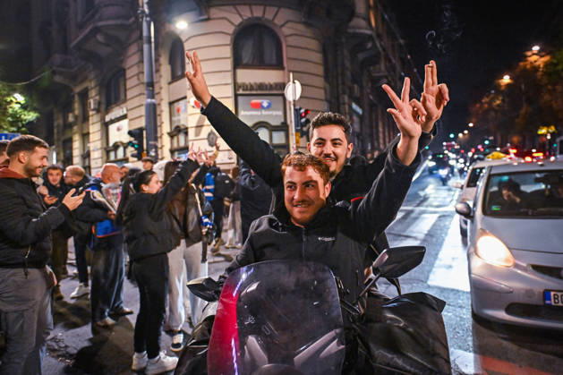 October 25, 2026, Belgrade, Belgrade, Serbia: Serbians are flooding to the streets of Belgrade as polls closed on the night of the Serbian elections on 25 October, 2026 Belgrade Serbia  - ZUMAa256 20261025_zip_a256_008 Copyright: xDanielxAlfoldix