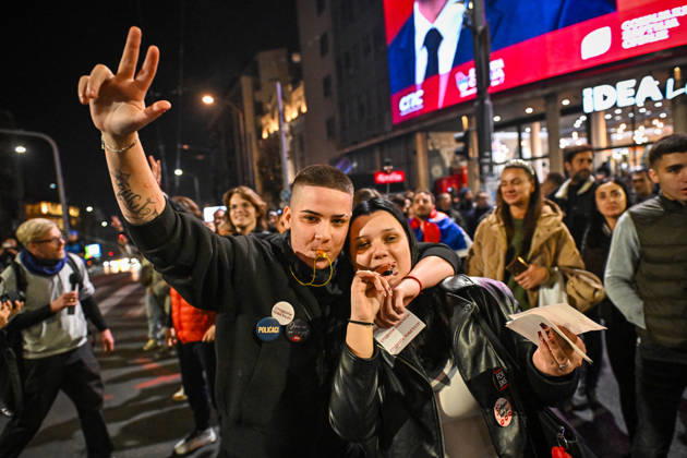 October 25, 2026, Belgrade, Belgrade, Serbia: Serbians are flooding to the streets of Belgrade as polls closed on the night of the Serbian elections on 25 October, 2026 Belgrade Serbia  - ZUMAa256 20261025_zip_a256_015 Copyright: xDanielxAlfoldix
