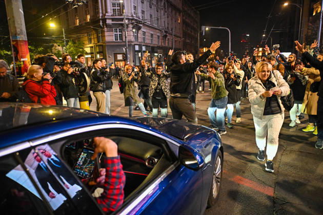 October 25, 2026, Belgrade, Belgrade, Serbia: Serbians are flooding to the streets of Belgrade as polls closed on the night of the Serbian elections on 25 October, 2026 Belgrade Serbia - ZUMAa256 20261025_zip_a256_007 Copyright: xDanielxAlfoldix