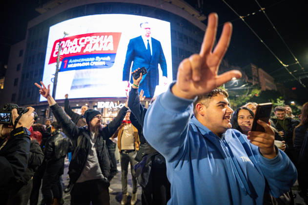 October 25, 2026, Belgrade, Belgrade, Serbia: Serbians are flooding to the streets of Belgrade as polls closed on the night of the Serbian elections on 25 October, 2026 Belgrade Serbia - ZUMAa256 20261025_zip_a256_017 Copyright: xDanielxAlfoldix